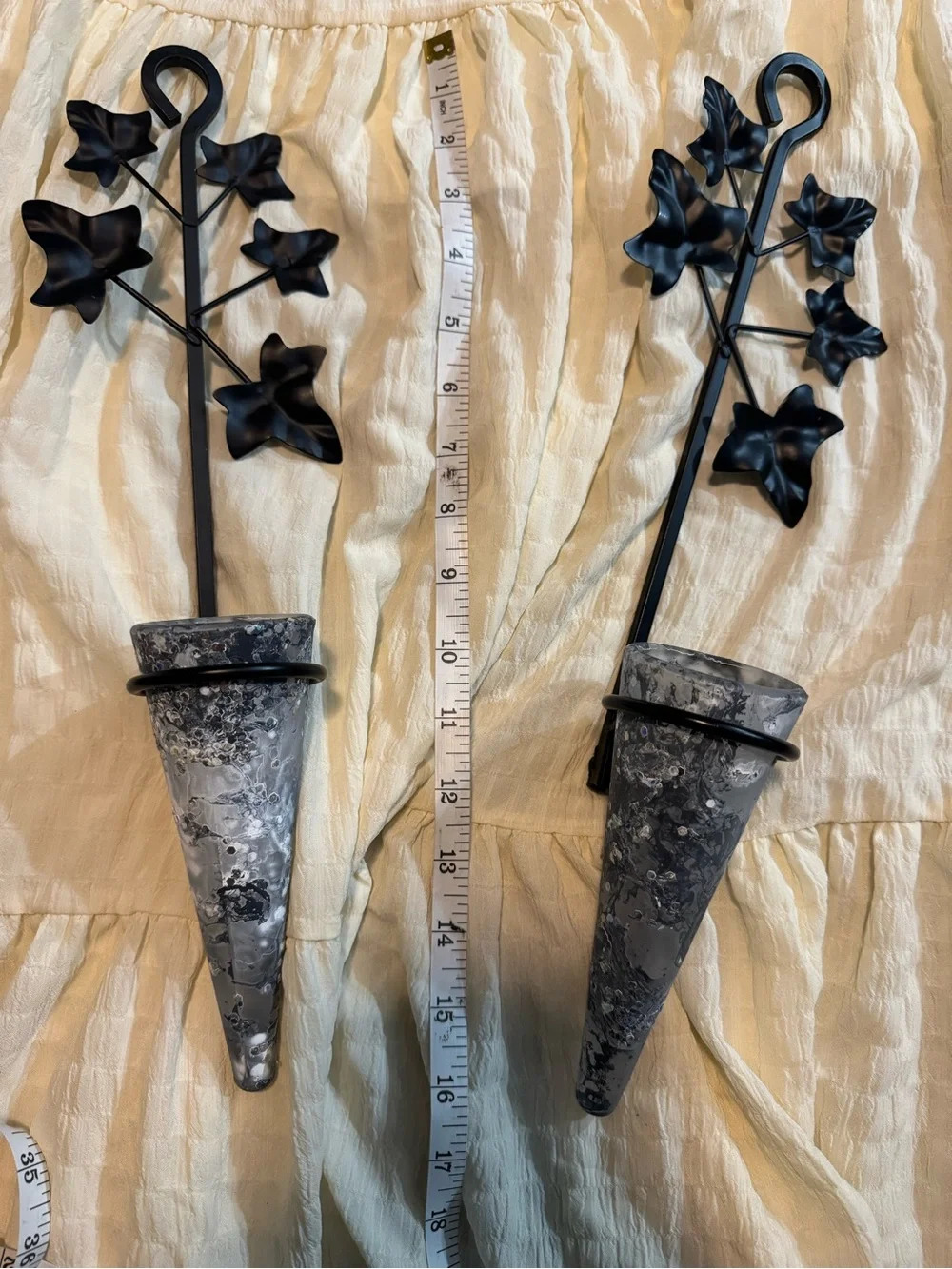 Black Metal Ivy Wall Vases - Pair